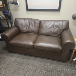 Brown Leather Reception Sofa Couch Loveseat